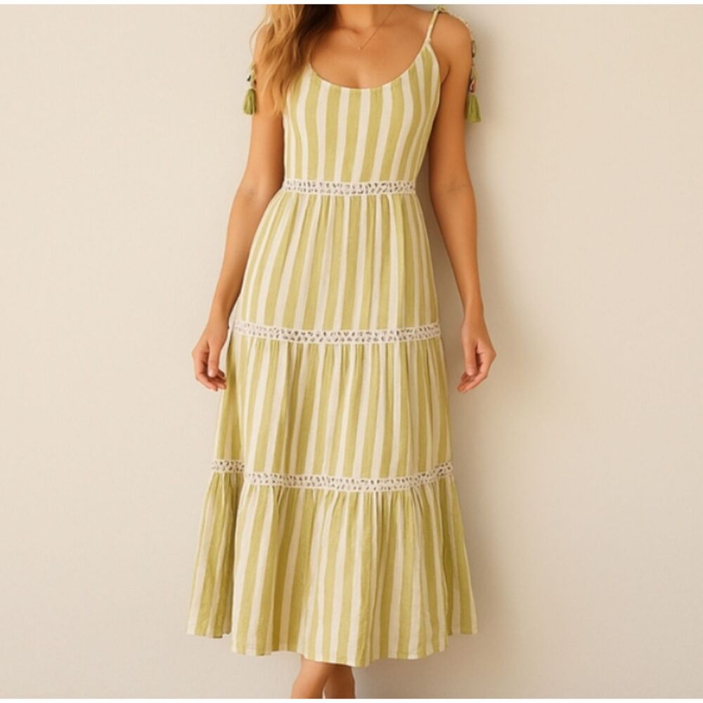 Cynthia Rowley Striped Linen Blend Maxi Dress, Size Medium